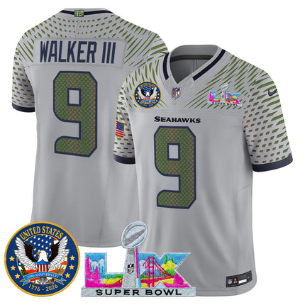 Men's Seattle Seahawks "Super Bowl LX & United States 250th Patch" Vapor Limited Jersey - All Stitched