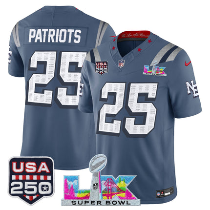 Men's New England Patriots "Super Bowl LX & United States 250th Anniversary Patch" Vapor Limited Jersey - All Stitched