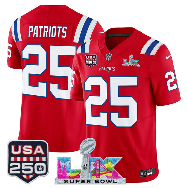 Men's New England Patriots "Super Bowl LX & United States 250th Anniversary Patch" Vapor Limited Jersey - All Stitched