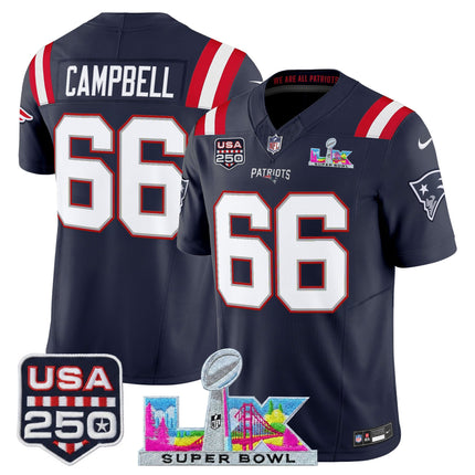 Men's New England Patriots "Super Bowl LX & United States 250th Anniversary Patch" Vapor Limited Jersey - All Stitched