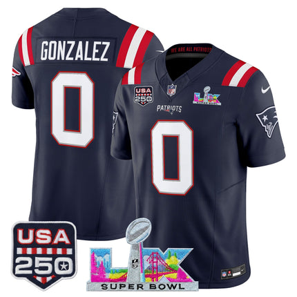 Men's New England Patriots "Super Bowl LX & United States 250th Anniversary Patch" Vapor Limited Jersey - All Stitched