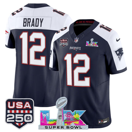 Men's New England Patriots "Super Bowl LX & United States 250th Anniversary Patch" Vapor Limited Jersey - All Stitched