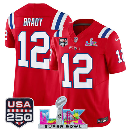 Men's New England Patriots "Super Bowl LX & United States 250th Anniversary Patch" Vapor Limited Jersey - All Stitched