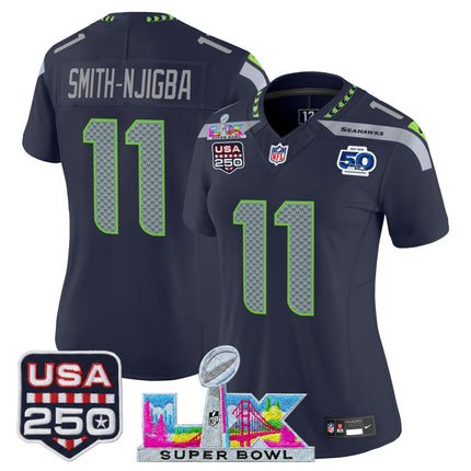 Women's Seattle Seahawks "Super Bowl LX & United States 250th Anniversary Patch" Vapor Limited Jersey - All Stitched