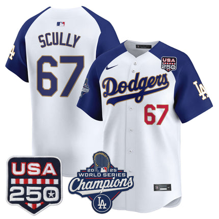Men's Dodgers 2025 World Series Champions & 250America Patch Vapor Premier Limited Jersey - All Stitched