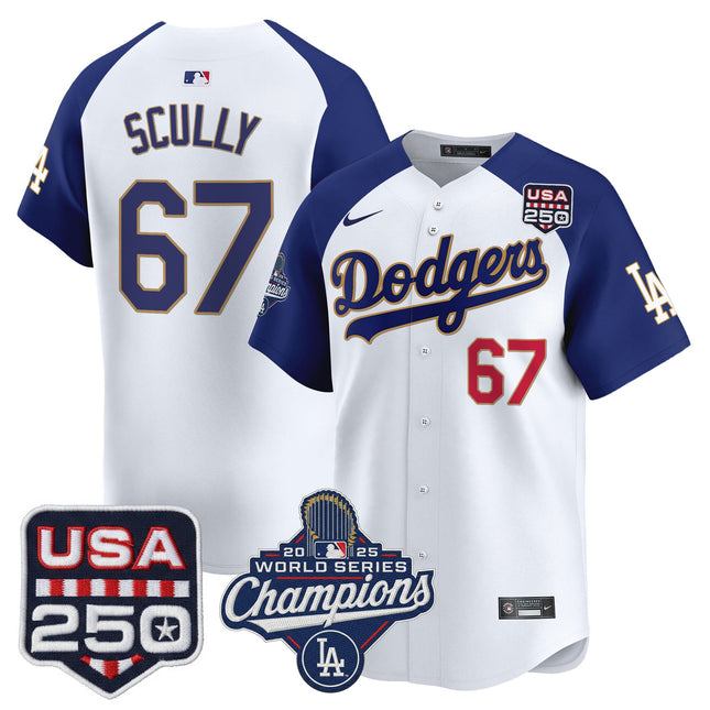 Men's Dodgers 2025 World Series Champions & 250America Patch Vapor Premier Limited Jersey - All Stitched