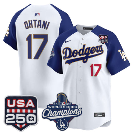 Men's Dodgers 2025 World Series Champions & 250America Patch Vapor Premier Limited Jersey - All Stitched