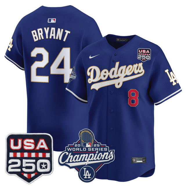 Men's Dodgers 2025 World Series Champions & 250America Patch Vapor Premier Limited Jersey - All Stitched