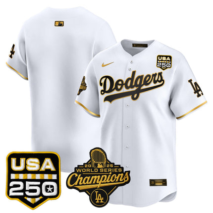 Men's Dodgers 2025 World Series Champions & 250America Patch Vapor Premier Limited Jersey - All Stitched