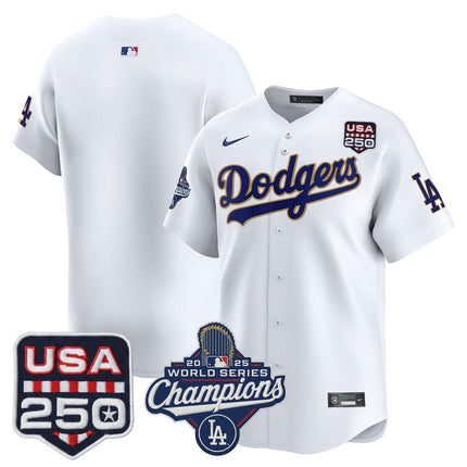 Men's Dodgers 2025 World Series Champions & 250America Patch Vapor Premier Limited Jersey - All Stitched