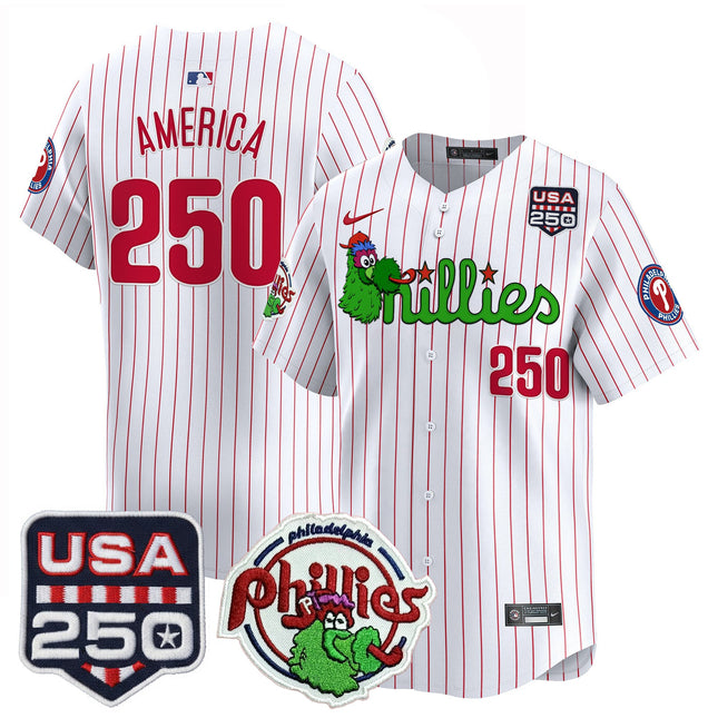 Men's Philadelphia Phillies Phanatic & 250America Patch Vapor Premier Limited Jersey - All Stitched