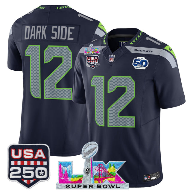 Men's Seattle Seahawks "Super Bowl LX & United States 250th Anniversary Patch" Vapor Limited Jersey - All Stitched