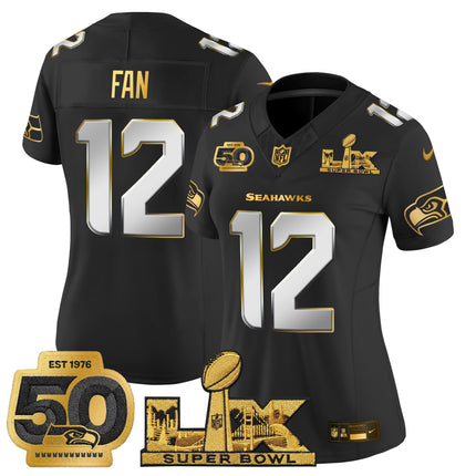 Women's Seattle Seahawks "Super Bowl LX & 50th Patch" Gold Vapor Limited Jersey - All Stitched