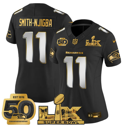 Women's Seattle Seahawks "Super Bowl LX & 50th Patch" Gold Vapor Limited Jersey - All Stitched
