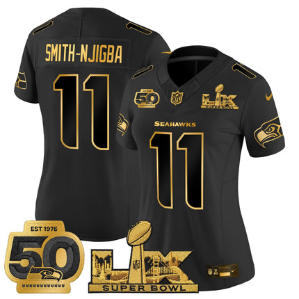Women's Seattle Seahawks "Super Bowl LX & 50th Patch" Gold Vapor Limited Jersey - All Stitched