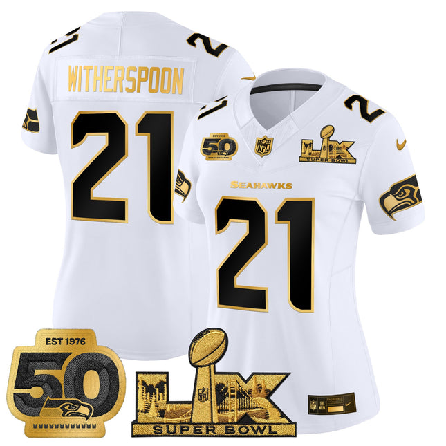 Women's Seattle Seahawks "Super Bowl LX & 50th Patch" Gold Vapor Limited Jersey - All Stitched
