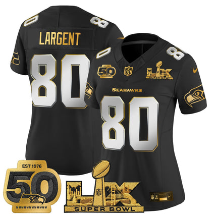 Women's Seattle Seahawks "Super Bowl LX & 50th Patch" Gold Vapor Limited Jersey - All Stitched