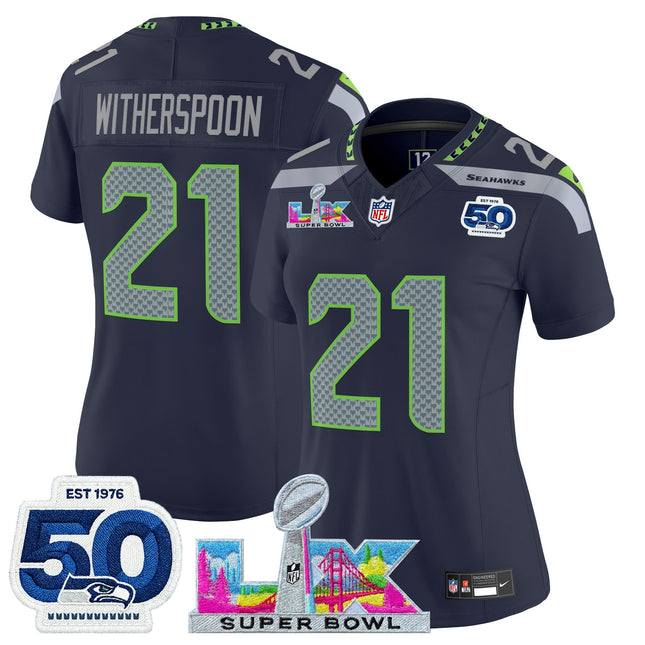 Women's Seattle Seahawks "Super Bowl LX & 50th Patch" Vapor Limited Jersey - All Stitched