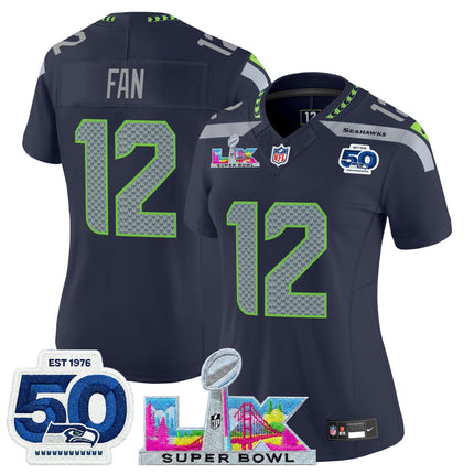 Women's Seattle Seahawks "Super Bowl LX & 50th Patch" Vapor Limited Jersey - All Stitched