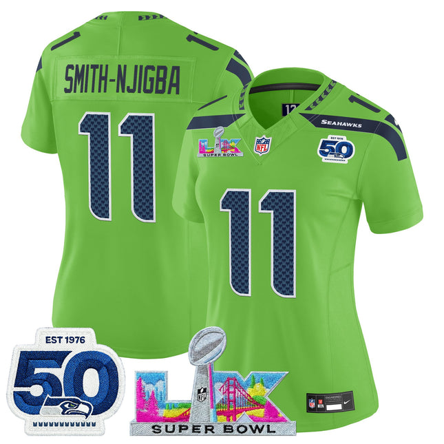 Women's Seattle Seahawks "Super Bowl LX & 50th Patch" Vapor Limited Jersey - All Stitched