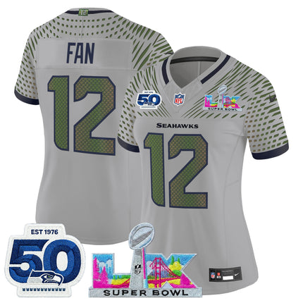 Women's Seattle Seahawks "Super Bowl LX & 50th Patch" Vapor Limited Jersey - All Stitched