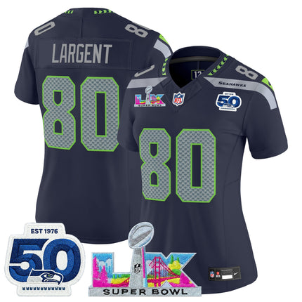 Women's Seattle Seahawks "Super Bowl LX & 50th Patch" Vapor Limited Jersey - All Stitched