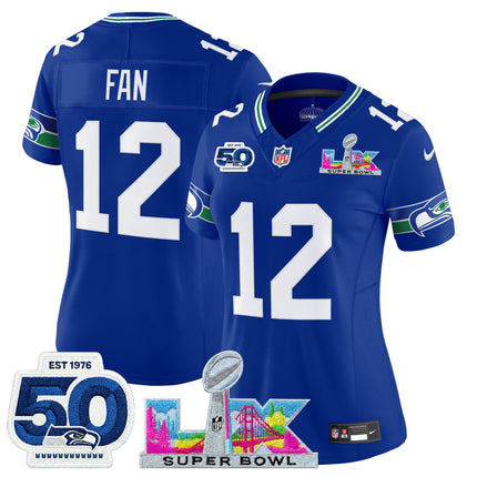 Women's Seattle Seahawks "Super Bowl LX & 50th Patch" Vapor Limited Jersey - All Stitched