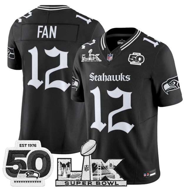 Men's Seattle Seahawks "Super Bowl LX & 50th Patch" Vapor Limited Jersey - Gothic Edition - All Stitched