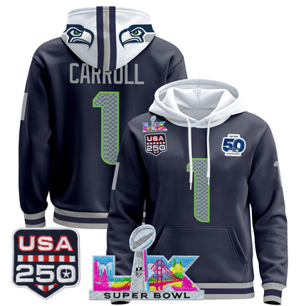 Men's Seattle Seahawks "Super Bowl LX & United States 250th Anniversary Patch" Premier Hoodie - All Stitched