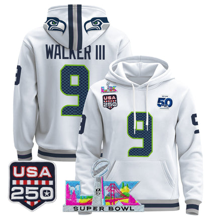 Men's Seattle Seahawks "Super Bowl LX & United States 250th Anniversary Patch" Premier Hoodie - All Stitched