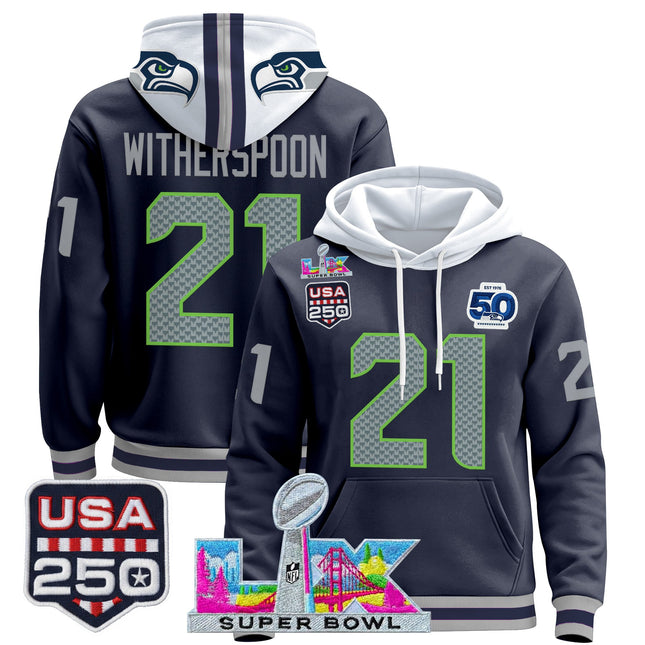 Men's Seattle Seahawks "Super Bowl LX & United States 250th Anniversary Patch" Premier Hoodie - All Stitched