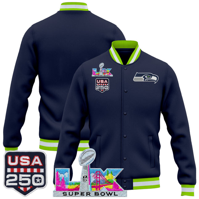 Men's Seattle Seahawks "Super Bowl LX & United States 250th Anniversary Patch" Jacket- All Stitched