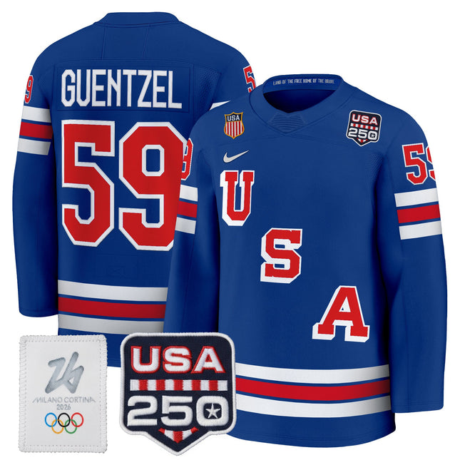 Men's 2026 USA Olympic 250America Patch Premium Hockey Jersey - All Stitched