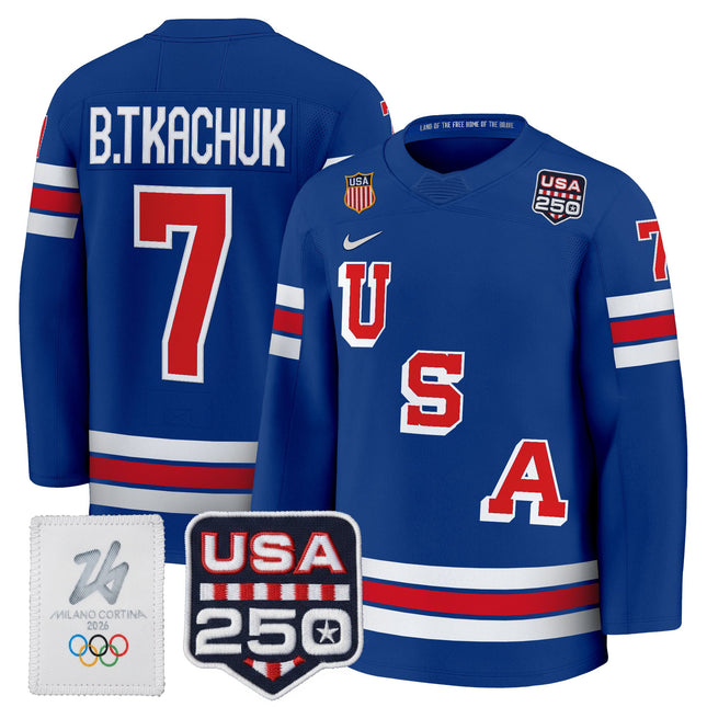 Men's 2026 USA Olympic 250America Patch Premium Hockey Jersey - All Stitched