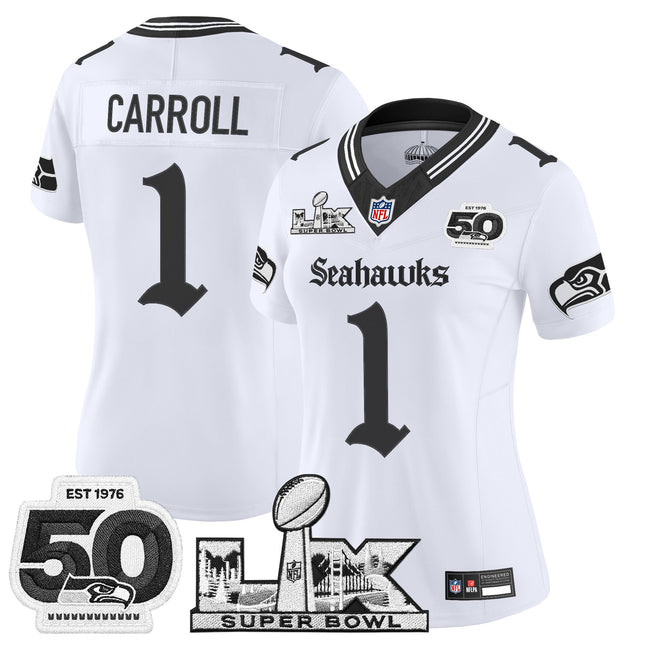 Women's Seattle Seahawks "Super Bowl LX & 50th Patch" Vapor Limited Jersey - Gothic Edition - All Stitched