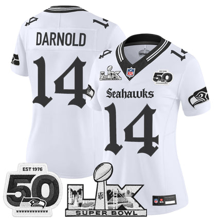 Women's Seattle Seahawks "Super Bowl LX & 50th Patch" Vapor Limited Jersey - Gothic Edition - All Stitched