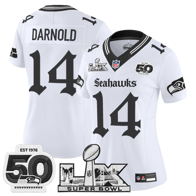 Women's Seattle Seahawks "Super Bowl LX & 50th Patch" Vapor Limited Jersey - Gothic Edition - All Stitched