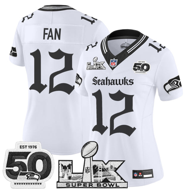 Women's Seattle Seahawks "Super Bowl LX & 50th Patch" Vapor Limited Jersey - Gothic Edition - All Stitched