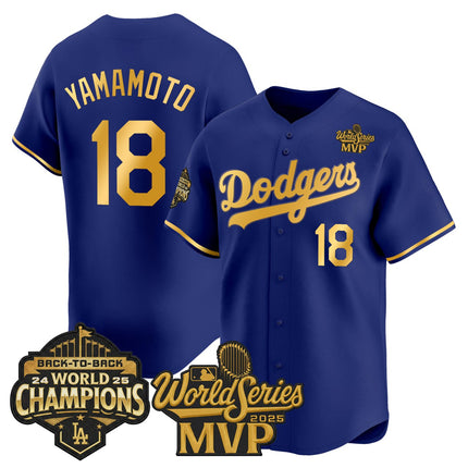 Yoshinobu Yamamoto Los Angeles Dodgers Back-To-Back World Series Champions MVP Jersey - All Stitched