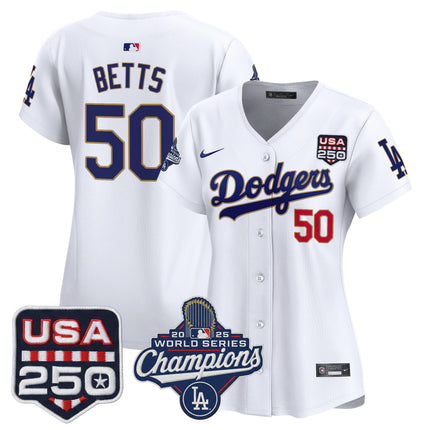 Women's Dodgers 2025 World Series Champions & 250America Patch Vapor Premier Limited Jersey - All Stitched