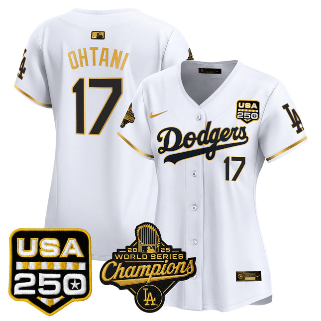 Women's Dodgers 2025 World Series Champions & 250America Patch Vapor Premier Limited Jersey - All Stitched