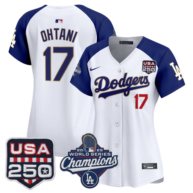 Women's Dodgers 2025 World Series Champions & 250America Patch Vapor Premier Limited Jersey - All Stitched