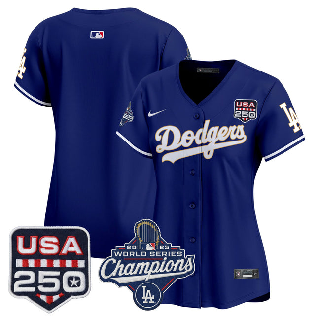 Women's Dodgers 2025 World Series Champions & 250America Patch Vapor Premier Limited Jersey - All Stitched