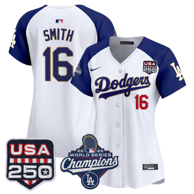 Women's Dodgers 2025 World Series Champions & 250America Patch Vapor Premier Limited Jersey - All Stitched