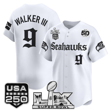 Men's Seattle Seahawks “Super Bowl LX & 50th Patch” Vapor Baseball Jersey - Gothic Edition - All Stitched