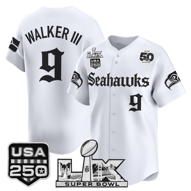 Men's Seattle Seahawks “Super Bowl LX & 50th Patch” Vapor Baseball Jersey - Gothic Edition - All Stitched