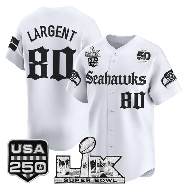 Men's Seattle Seahawks “Super Bowl LX & 50th Patch” Vapor Baseball Jersey - Gothic Edition - All Stitched