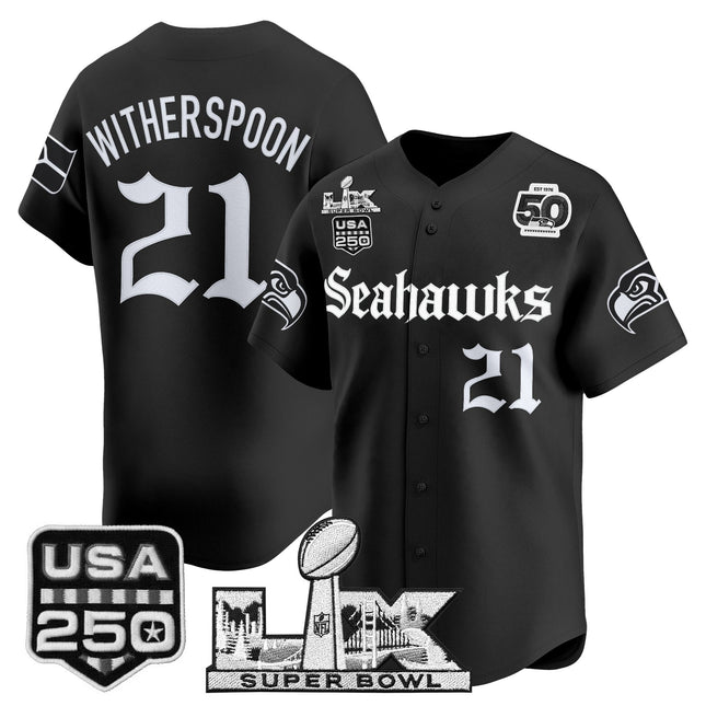 Men's Seattle Seahawks “Super Bowl LX & 50th Patch” Vapor Baseball Jersey - Gothic Edition - All Stitched