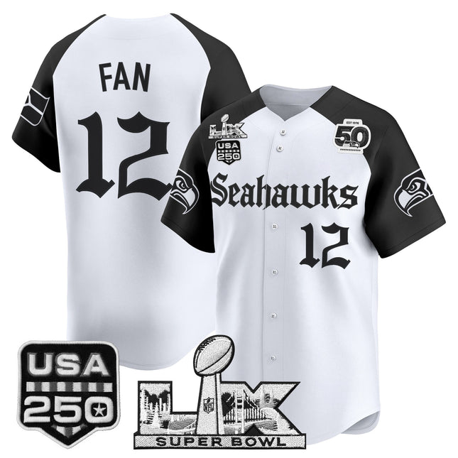 Men's Seattle Seahawks “Super Bowl LX & 50th Patch” Vapor Baseball Jersey - Gothic Edition - All Stitched