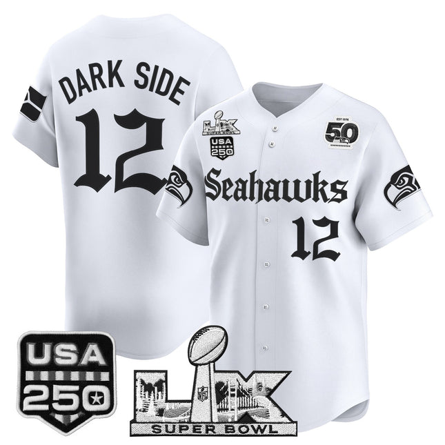 Men's Seattle Seahawks “Super Bowl LX & 50th Patch” Vapor Baseball Jersey - Gothic Edition - All Stitched